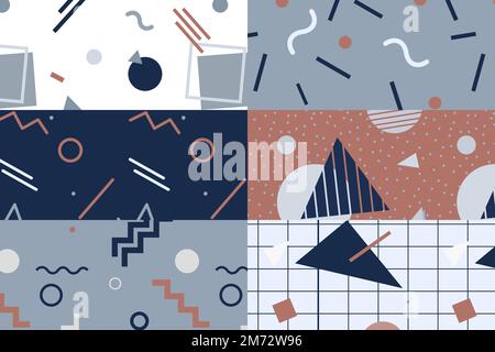 Memphis patterned backgrounds vector set Stock Vector