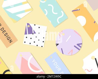Colorful geometric memphis tags set Stock Vector