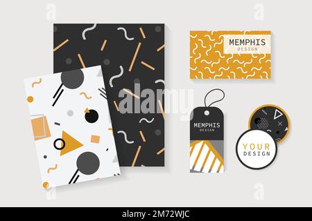 Memphis patterned office supplies vector set Stock Vector