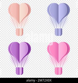 Set of paper art of balloon. Paper art style of colorful hot air balloons. Love in paper cut style. Vector illustration Stock Vector