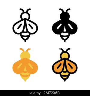 Honey bee icon set. Colorful cartoon honey bee icon. Creative geometric honey bee logo design. Vector illustration Stock Vector