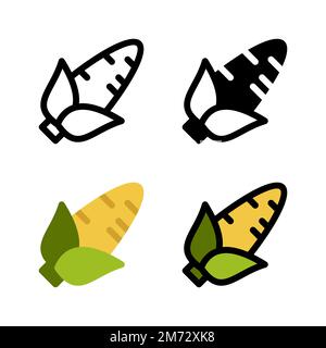 Corn food icon set. Colorful cartoon corn icon. Corn logo. Vegetable and food. Diet sign vector graphics. Vector illustration Stock Vector