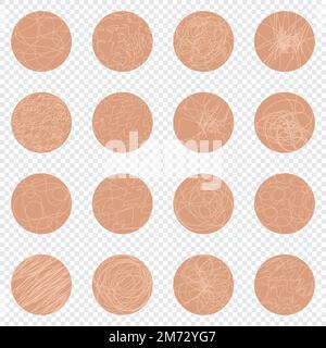 Set of Hand drawing random chaotic lines. Insane tangled scribble clew. Brown design abstract scrawl scribbles. Vector illustration Stock Vector