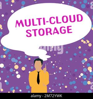 Hand writing sign Multi Cloud Storage. Concept meaning use of multiple cloud computing and storage services Stock Photo