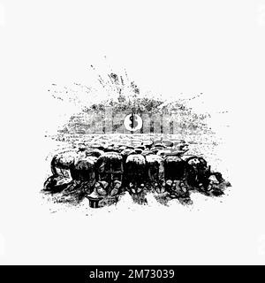 People bowing down to money illustration vector Stock Vector