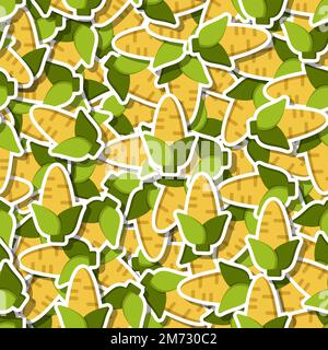 Flat corn vegetable sticker seamless pattern. Modern background ornament with corn vegetables in bright yellow color. Vector illustration Stock Vector
