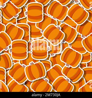 Flat pumpkin vegetable sticker seamless pattern. Modern background ornament with pumpkin vegetables in bright orange color. Vector illustration Stock Vector