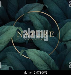 Gold round frame on tropical leaves background vector Stock Vector