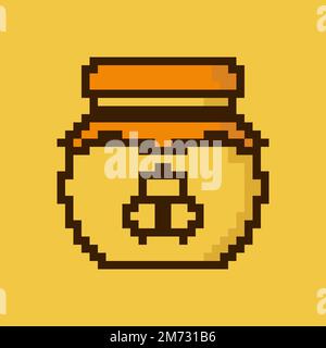 Pixel honey jar. Cute pixel honey jar. 8 bit pixel honey jar image. Old school computer graphic style. Vector Illustration Stock Vector