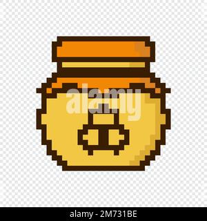 Pixel honey jar. Cute pixel honey jar. 8 bit pixel honey jar image. Old school computer graphic style. Vector Illustration Stock Vector