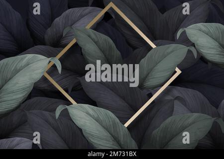 Gold square frame on tropical leaves background Stock Vector