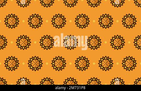 Sunflower pattern with cartoon sunflowers. Seamless sunflower background. Summer and spring seamless pattern with flat style sunflowers. Vector illust Stock Vector