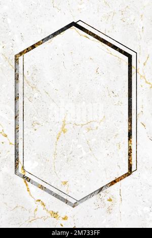 Hexagon frame on white marble textured background vector Stock Vector