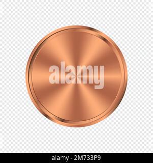 Bronze circle plate background. Bronze metal round medal. Button metallic bright element. Vector illustration Stock Vector