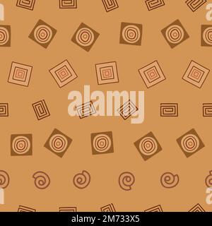 Seamless Pattern with geometric Tribal style elements lined up in brown and yellow colours Stock Vector