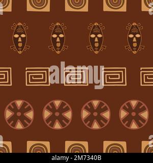 Ethnic Seamless Pattern with African style elements lined up. Vector Hand Drawn Tribal Background. Stock Vector
