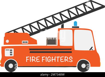 red fire truck illustration for children, scandinavian style vector illustration Stock Vector