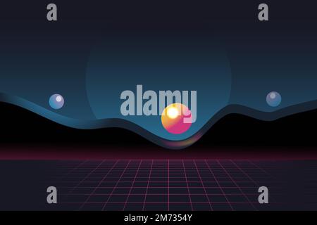 Retro neon landscape background vector Stock Vector