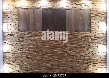 Wooden structure from small wooden picies as textured background Stock Photo