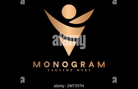 Alphabet V or Happy man triangle logo vector monogram template Stock Vector