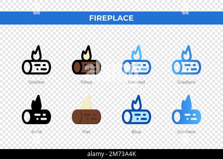 Fireplace icons in different style. Fireplace icons set. Holiday symbol. Different style icons set. Vector illustration Stock Vector
