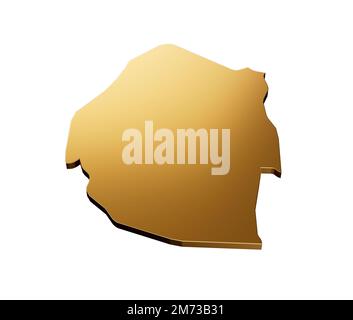 A 3D render of a gold Eswatini shaped map isolated on a white background Stock Photo