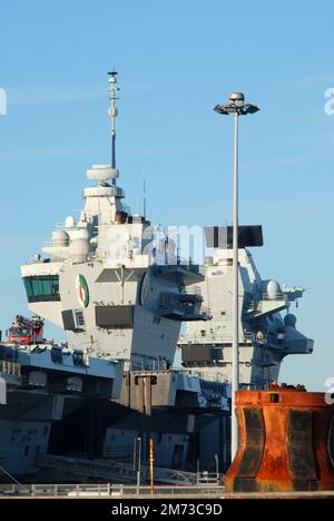 HMS Queen Elizabeth aircraft carrier seen from Portsmouth Historic Dockyard, Portsmouth, Hants, UK. Stock Photo
