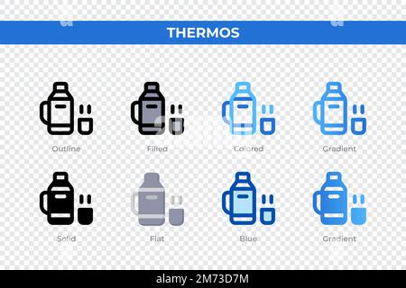 Thermos icons in different style. Thermos icons set. Holiday symbol. Different style icons set. Vector illustration Stock Vector