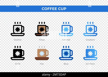 Coffee cup icons in different style. Coffee cup icons set. Holiday symbol. Different style icons set. Vector illustration Stock Vector
