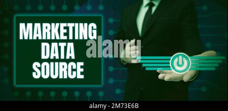Conceptual display Marketing Data Source. Business overview connection set up to a database from a server Stock Photo