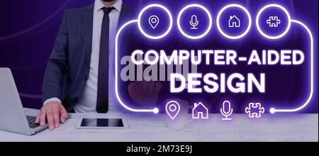 Inspiration showing sign Computer Aided Design. Word for CAD industrial designing by using electronic devices Stock Photo