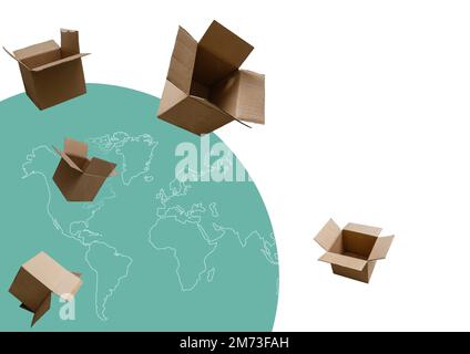 flying cardboard boxes on white background Stock Photo