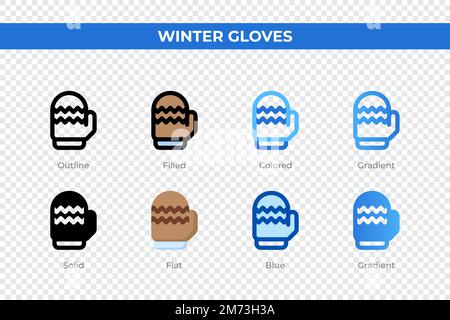 Winter gloves icons in different style. Winter gloves icons set. Holiday symbol. Different style icons set. Vector illustration Stock Vector