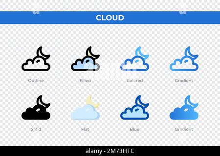 Cloud icons in different style. Cloud icons set. Holiday symbol. Different style icons set. Vector illustration Stock Vector