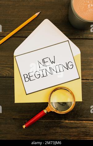 Text caption presenting New Beginning. Word for Different Career or endeavor Starting again Startup Renew Stock Photo