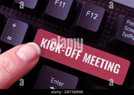 Hand writing sign Kick Off Meeting, Concept meaning first meeting with the  project team and the client Stock Photo - Alamy