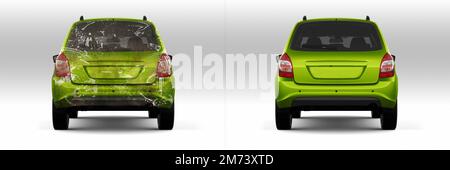 Car before and after washing. Half divided picture. Before and after effect. 3d Stock Photo
