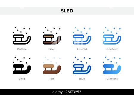 Sled icons in different style. Sled icons set. Holiday symbol. Different style icons set. Vector illustration Stock Vector