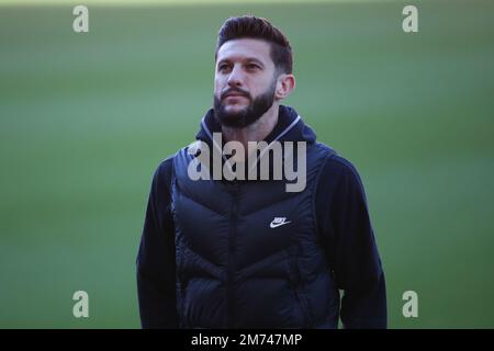 Brighton and Hove Albion's Adam Lallana ahead of kick off during the FA Cup Third Round match between Middlesbrough and Brighton and Hove Albion at the Riverside Stadium, Middlesbrough on Saturday 7th January 2023. (Credit: Michael Driver | MI News) Stock Photo