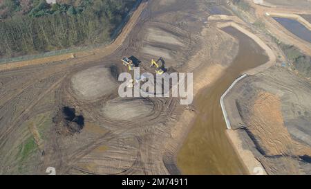 Early stages of construction on this huge site showing an aerial view of the landscaping features being created on this building site. Stock Photo