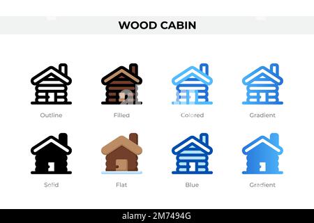 Wood cabin icons in different style. Wood cabin icons set. Holiday symbol. Different style icons set. Vector illustration Stock Vector