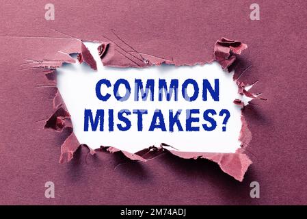 Handwriting text Common Mistakes. Conceptual photo repeat act or judgement misguided or wrong Stock Photo