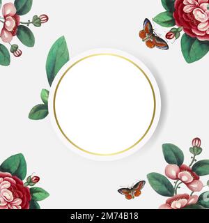 Chinese painting featuring flowers blank circle frame vector Stock Vector