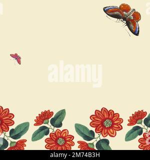 Chinese painting featuring flowers and butterflies wallpaper Stock Vector