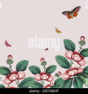 Chinese painting featuring flowers and butterflies wallpaper Stock Vector