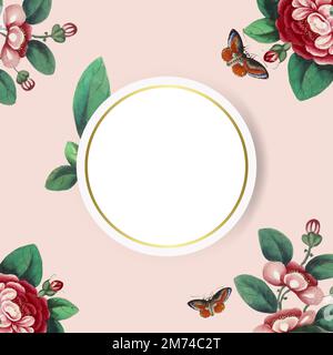 Chinese painting featuring flowers blank circle frame vector Stock Vector