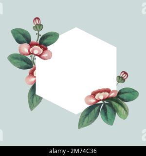 Chinese painting featuring flowers blank hexagon frame vector Stock Vector