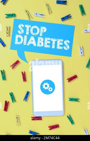 Conceptual display Stop Diabetes. Word Written on Blood Sugar Level is higher than normal Inject Insulin Stock Photo