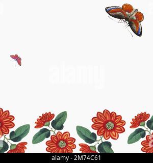 Chinese painting featuring flowers and butterflies wallpaper Stock Vector