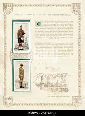 players cigarette cards regimental uniforms A page from a vintage cigarette card album entitled 'Military Uniforms of  the British Empire Overseas'. The cards displayed depict soldiers of the  Cape Town Highlanders and the Kimberley Regiment from the